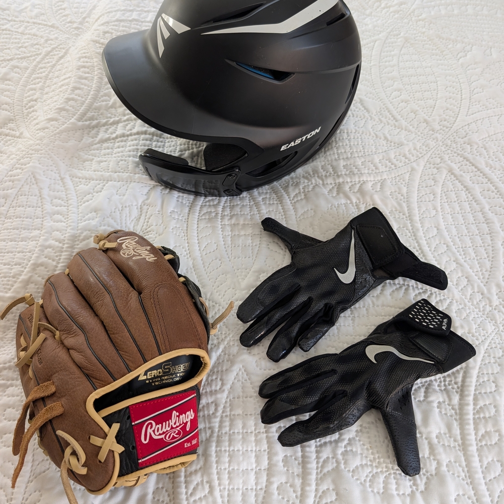 Baseball Bundle! Helmet, 2 Gloves, Back Pack